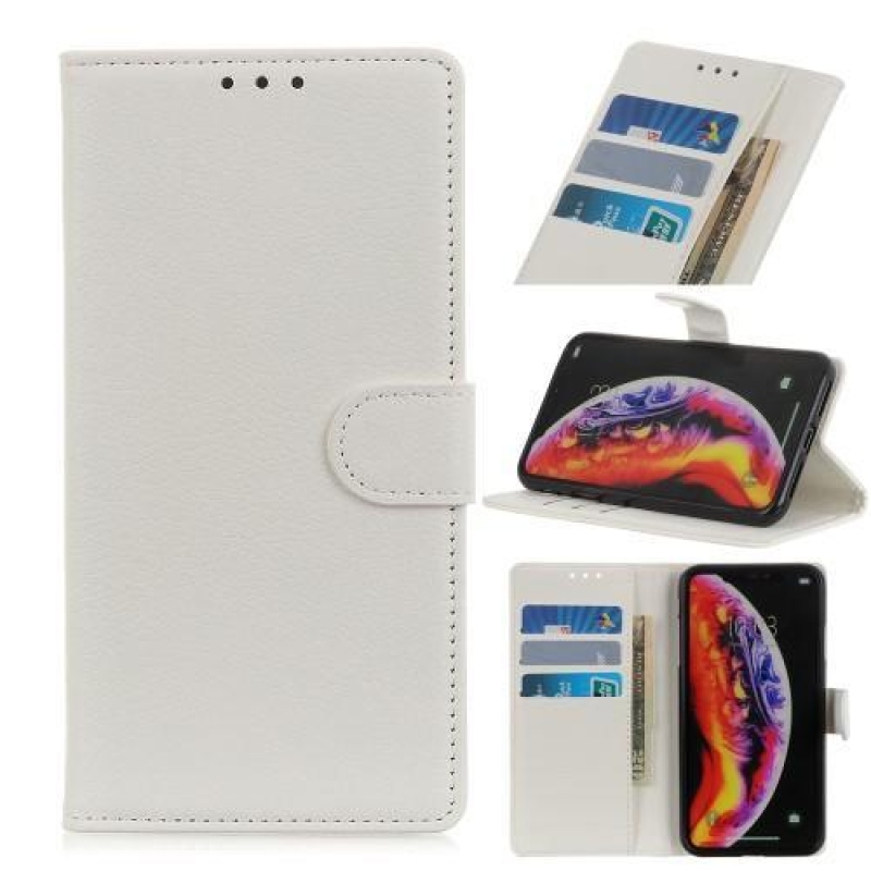 Litchi PU kožené peněženkové pouzdro na mobil Samsung Galaxy A30 / A20 - bílý