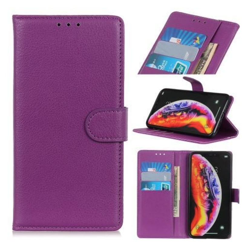 Litchi PU kožené peněženkové pouzdro na mobil Samsung Galaxy A30 / A20 - fialový