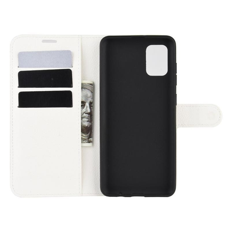 Litchi PU kožené peněženkové pouzdro na mobil Samsung Galaxy A31 - bílé