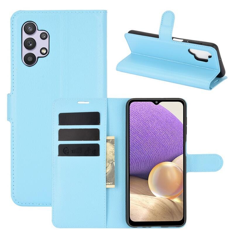 Litchi PU kožené peněženkové pouzdro na mobil Samsung Galaxy A32 5G - modré