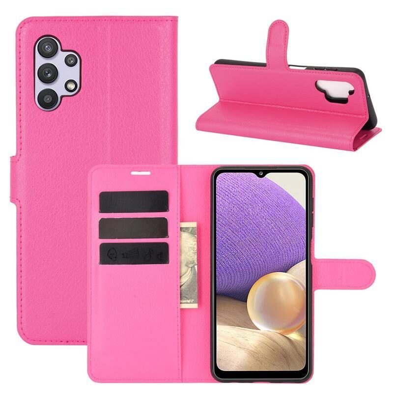 Litchi PU kožené peněženkové pouzdro na mobil Samsung Galaxy A32 5G - rose