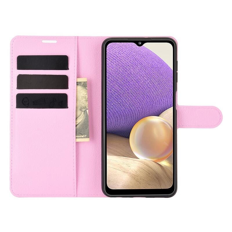 Litchi PU kožené peněženkové pouzdro na mobil Samsung Galaxy A32 5G - růžové