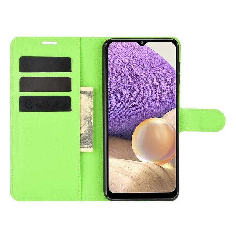 Litchi PU kožené peněženkové pouzdro na mobil Samsung Galaxy A32 5G - zelené