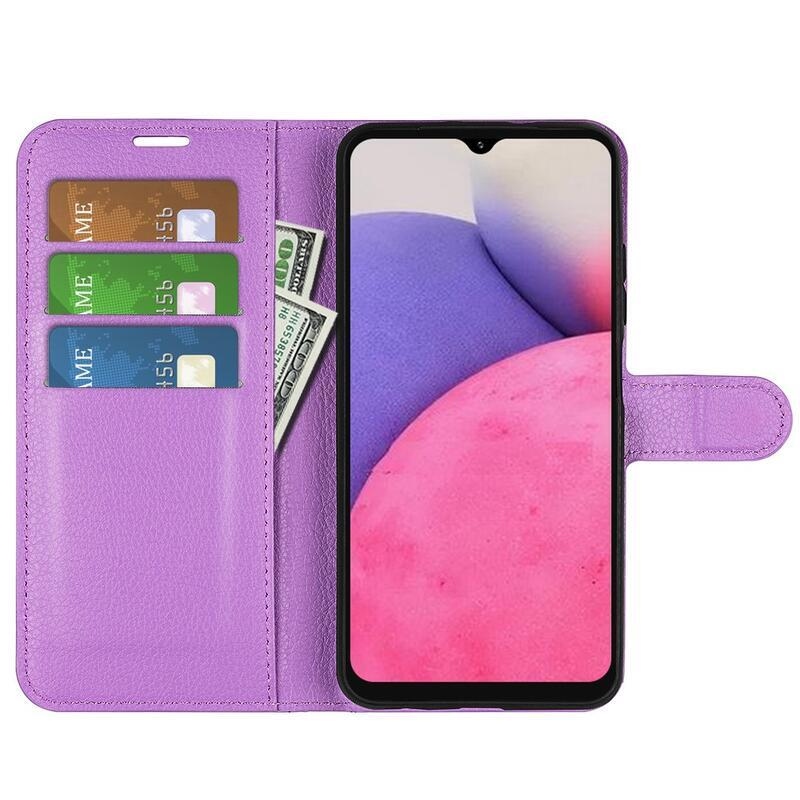 Litchi PU kožené peněženkové pouzdro na mobil Samsung Galaxy A33 5G - fialové