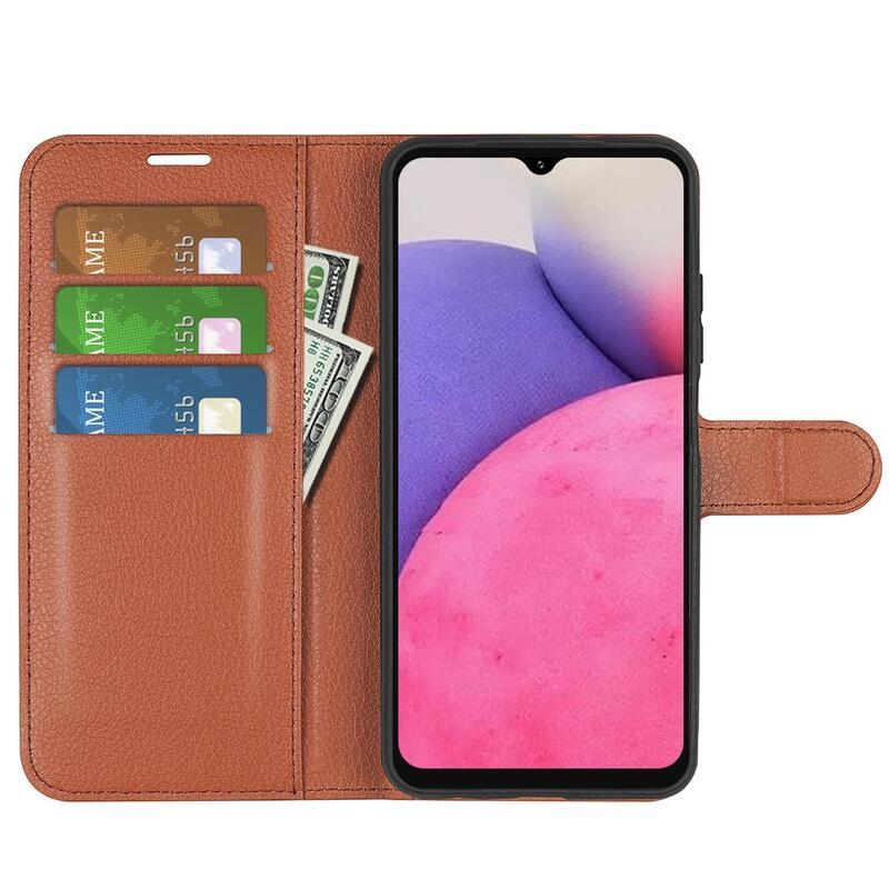 Litchi PU kožené peněženkové pouzdro na mobil Samsung Galaxy A33 5G - hnědé