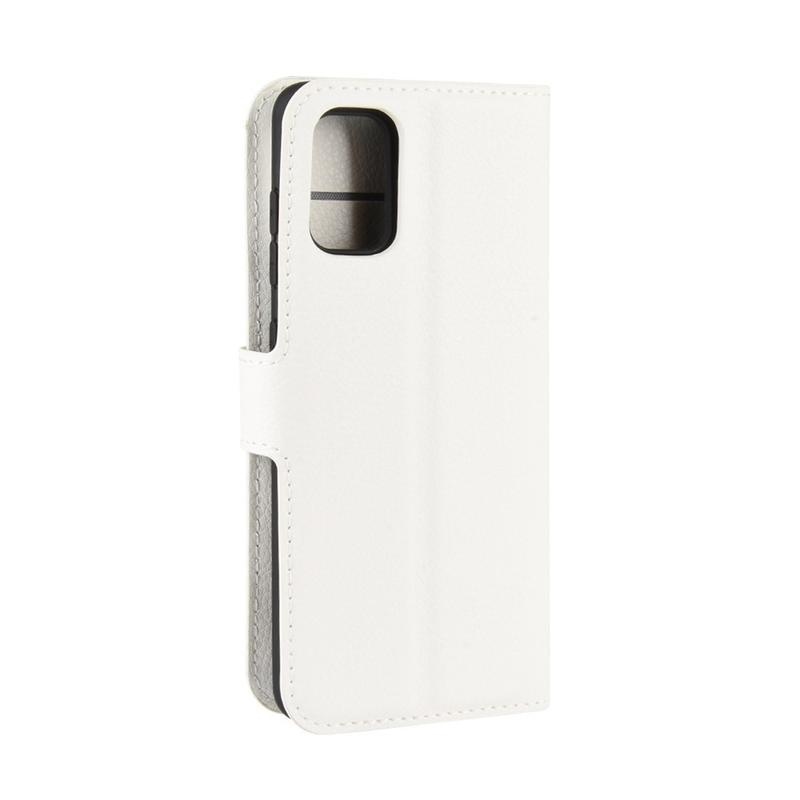 Litchi PU kožené peněženkové pouzdro na mobil Samsung Galaxy A41 - bílé