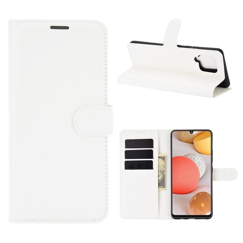 Litchi PU kožené peněženkové pouzdro na mobil Samsung Galaxy A42 5G - bílé