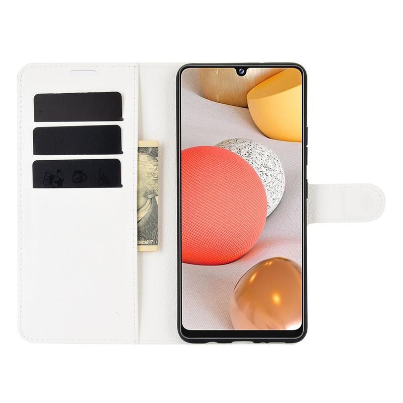 Litchi PU kožené peněženkové pouzdro na mobil Samsung Galaxy A42 5G - bílé