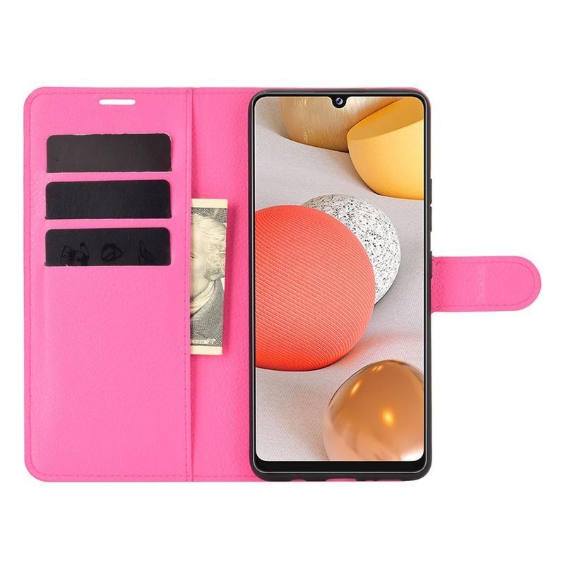 Litchi PU kožené peněženkové pouzdro na mobil Samsung Galaxy A42 5G - rose