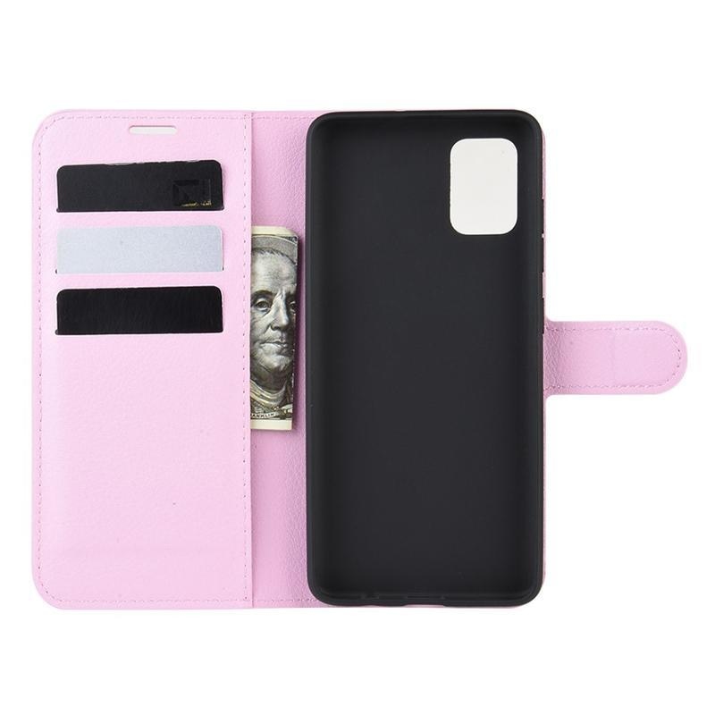 Litchi PU kožené peněženkové pouzdro na mobil Samsung Galaxy A51 5G - růžové