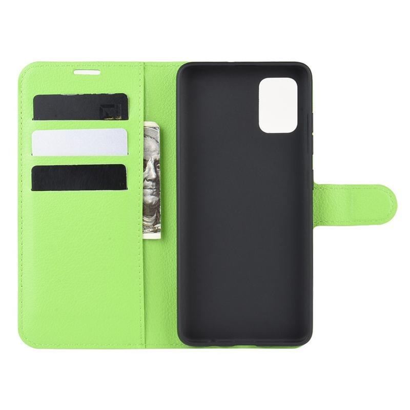 Litchi PU kožené peněženkové pouzdro na mobil Samsung Galaxy A51 5G - zelené