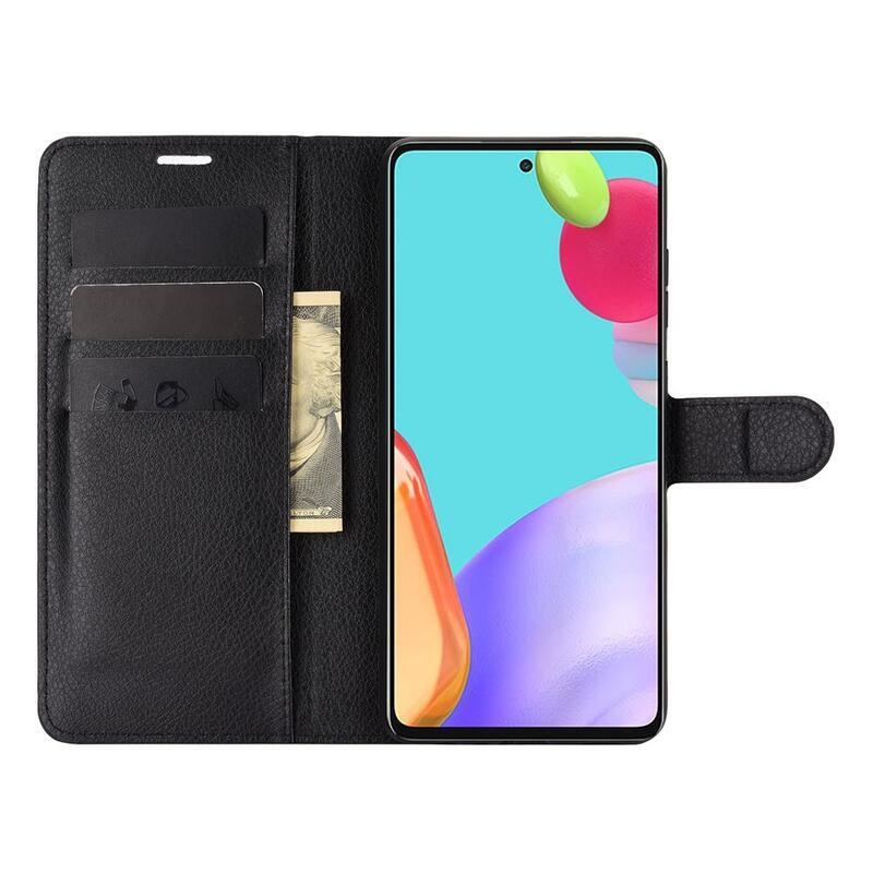 Litchi PU kožené peněženkové pouzdro na mobil Samsung Galaxy A52 5G/4G/A52s 5G - černé