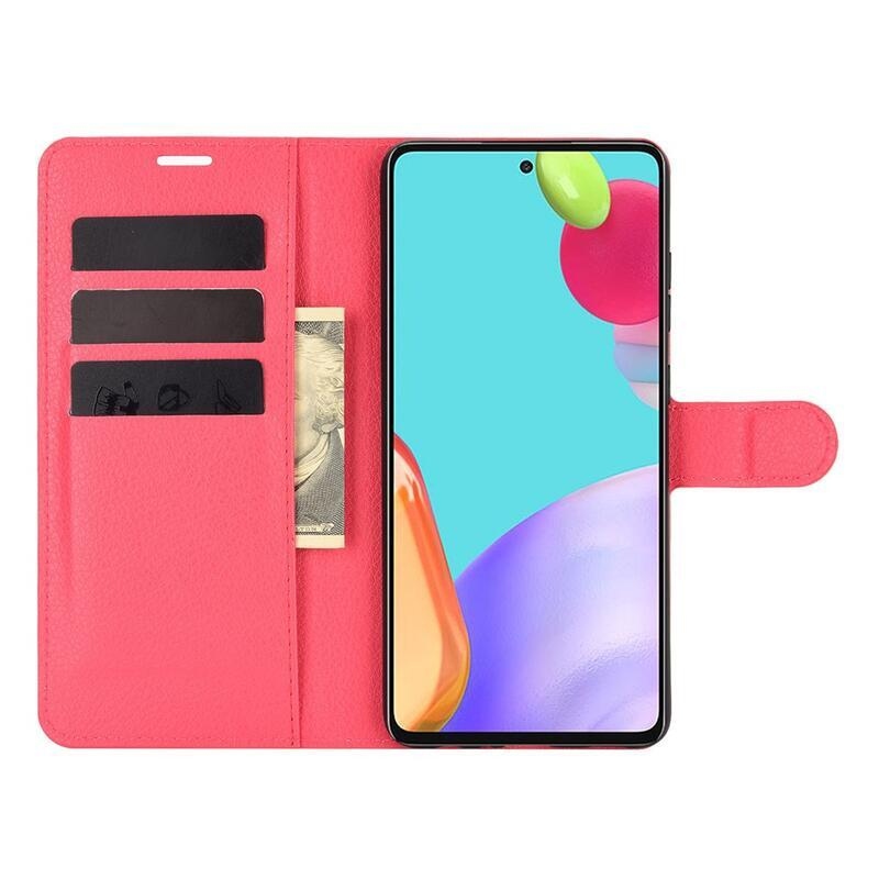 Litchi PU kožené peněženkové pouzdro na mobil Samsung Galaxy A52 5G/4G/A52s 5G - červené