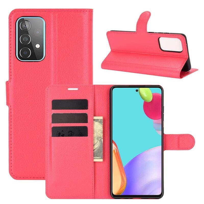 Litchi PU kožené peněženkové pouzdro na mobil Samsung Galaxy A52 5G/4G/A52s 5G - červené