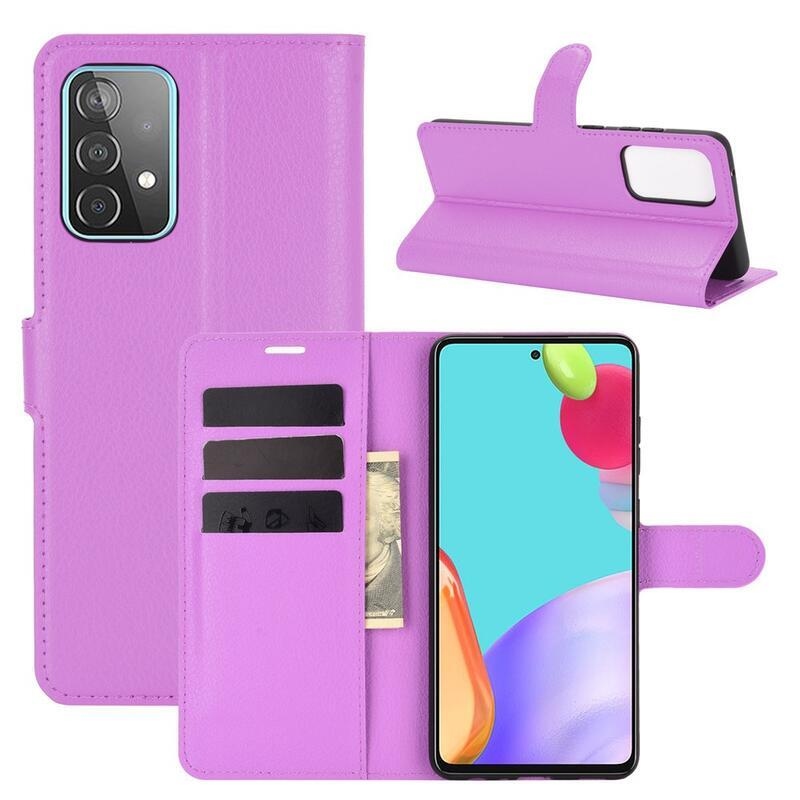 Litchi PU kožené peněženkové pouzdro na mobil Samsung Galaxy A52 5G/4G/A52s 5G - fialové