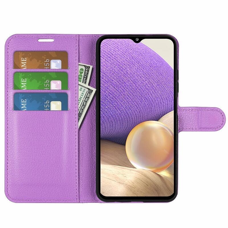 Litchi PU kožené peněženkové pouzdro na mobil Samsung Galaxy A53 5G - fialové