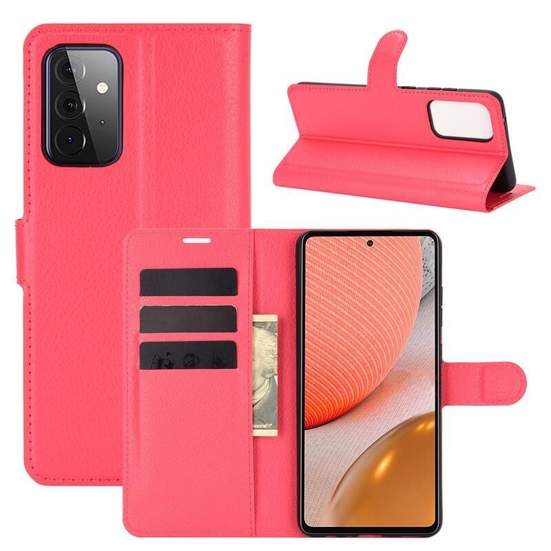 Litchi PU kožené peněženkové pouzdro na mobil Samsung Galaxy A72 5G/4G - červené