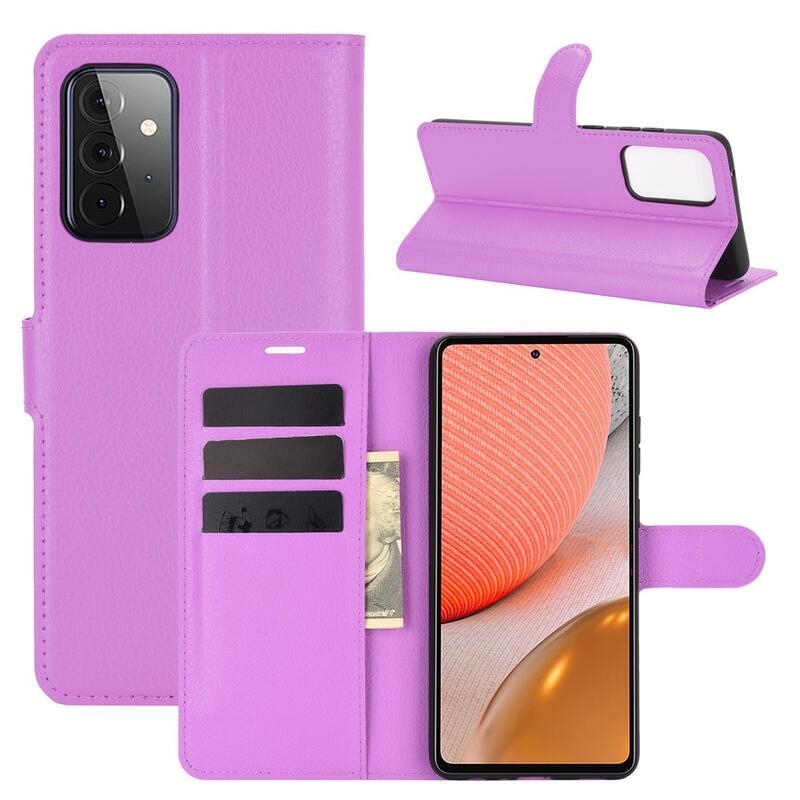 Litchi PU kožené peněženkové pouzdro na mobil Samsung Galaxy A72 5G/4G - fialové