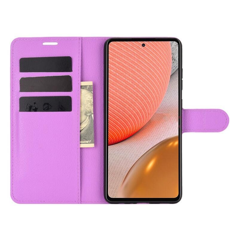 Litchi PU kožené peněženkové pouzdro na mobil Samsung Galaxy A72 5G/4G - fialové