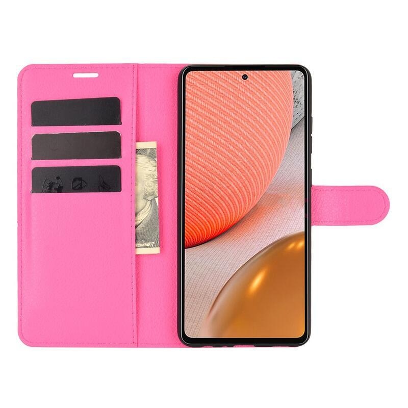 Litchi PU kožené peněženkové pouzdro na mobil Samsung Galaxy A72 5G/4G - rose