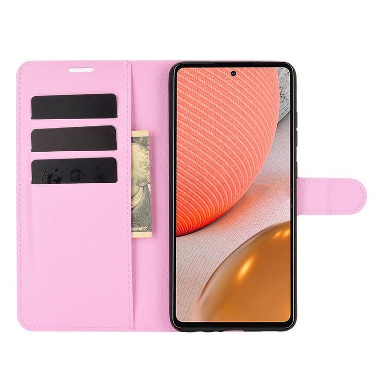 Litchi PU kožené peněženkové pouzdro na mobil Samsung Galaxy A72 5G/4G - růžové