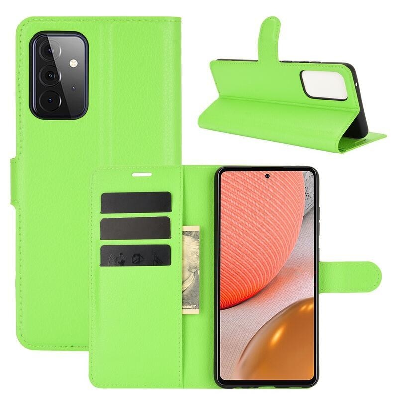Litchi PU kožené peněženkové pouzdro na mobil Samsung Galaxy A72 5G/4G - zelené