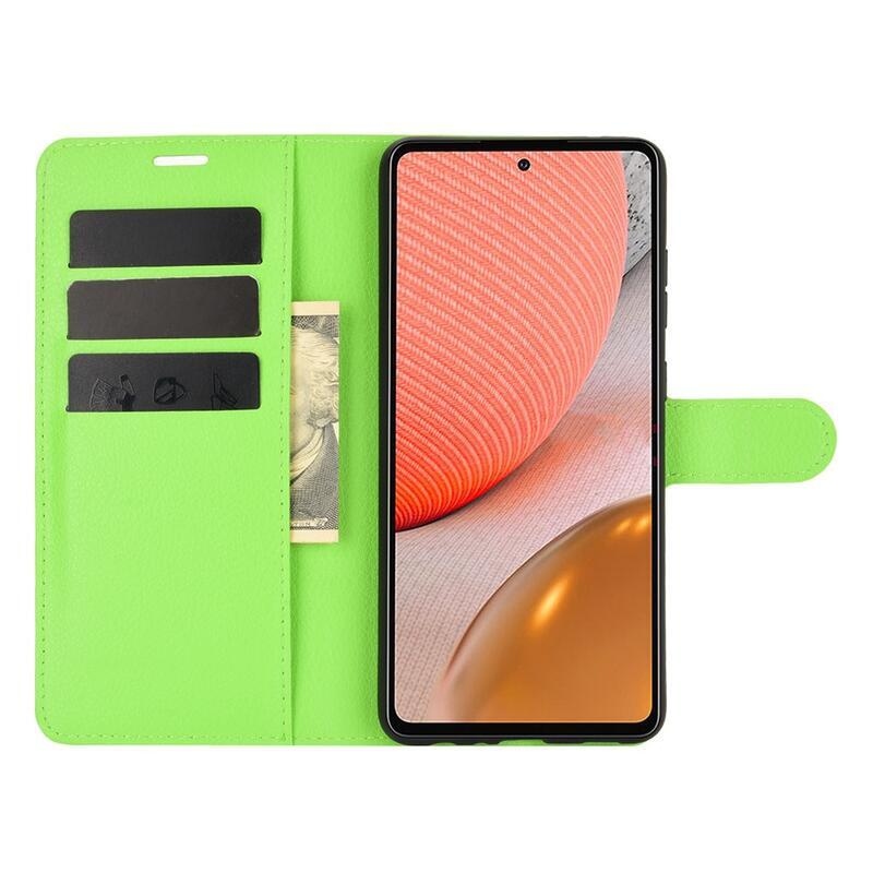 Litchi PU kožené peněženkové pouzdro na mobil Samsung Galaxy A72 5G/4G - zelené