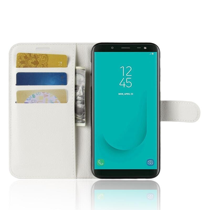 Litchi PU kožené peněženkové pouzdro na mobil Samsung Galaxy J6 (2018) - bílé