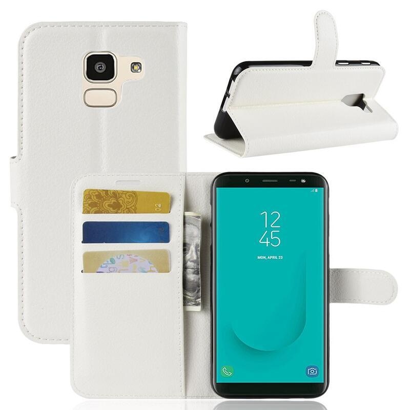 Litchi PU kožené peněženkové pouzdro na mobil Samsung Galaxy J6 (2018) - bílé
