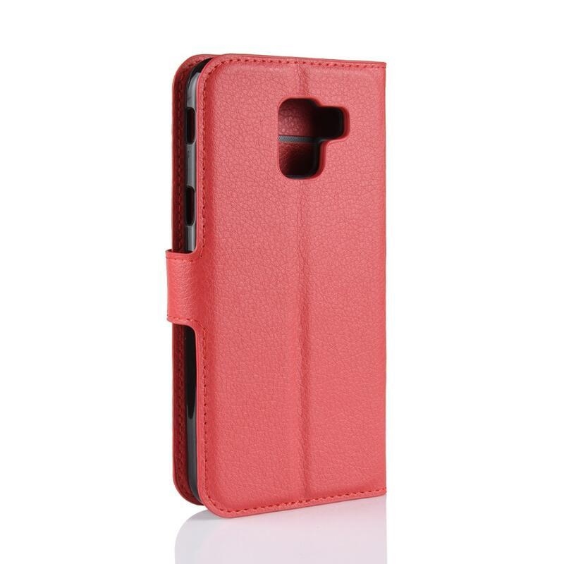 Litchi PU kožené peněženkové pouzdro na mobil Samsung Galaxy J6 (2018) - červené