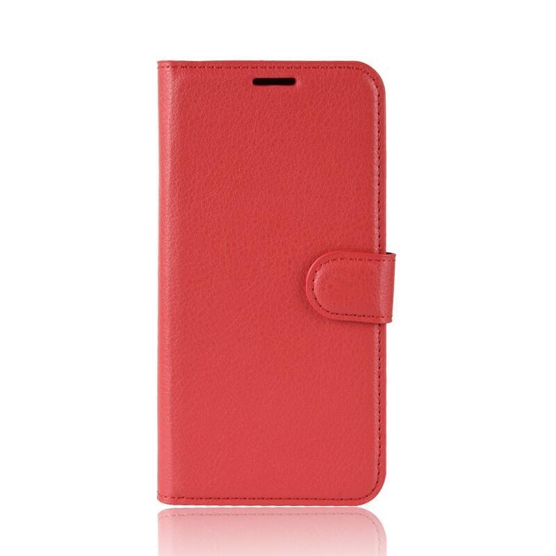 Litchi PU kožené peněženkové pouzdro na mobil Samsung Galaxy J6 (2018) - červené