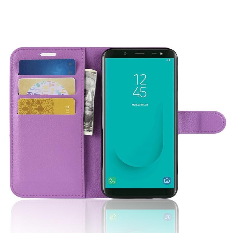 Litchi PU kožené peněženkové pouzdro na mobil Samsung Galaxy J6 (2018) - fialové