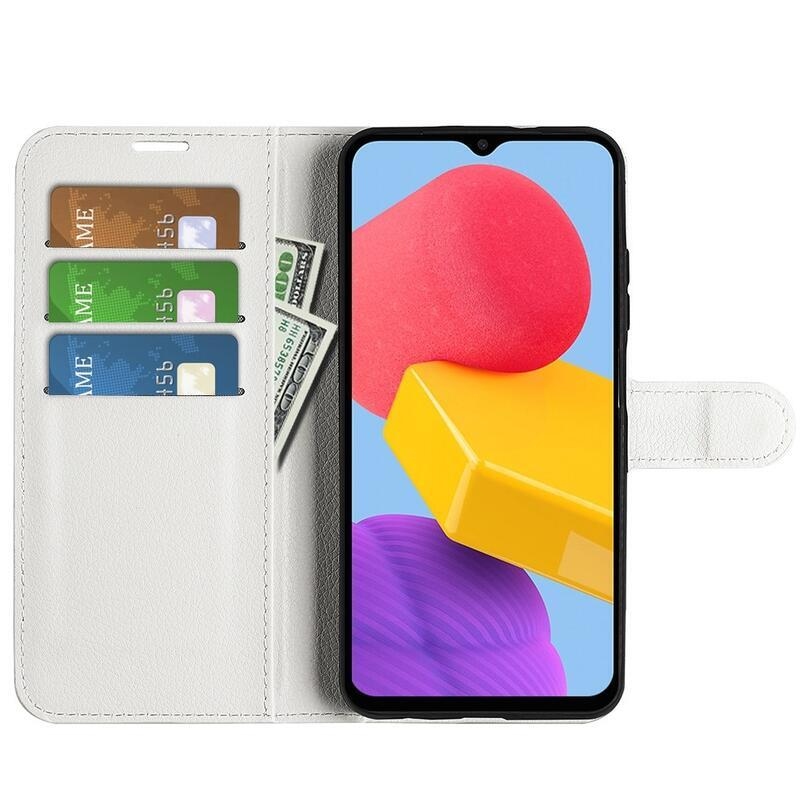 Litchi PU kožené peněženkové pouzdro na mobil Samsung Galaxy M13 4G - bílé