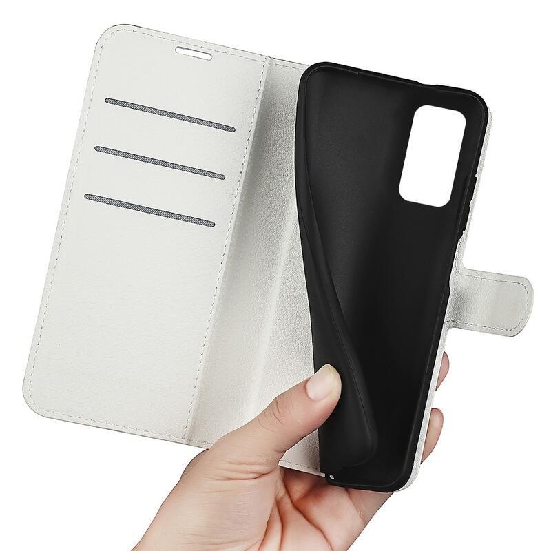 Litchi PU kožené peněženkové pouzdro na mobil Samsung Galaxy M13 4G - bílé