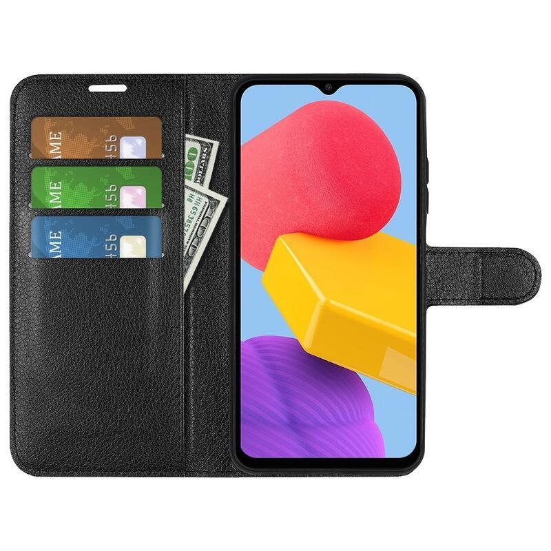 Litchi PU kožené peněženkové pouzdro na mobil Samsung Galaxy M13 4G - černé