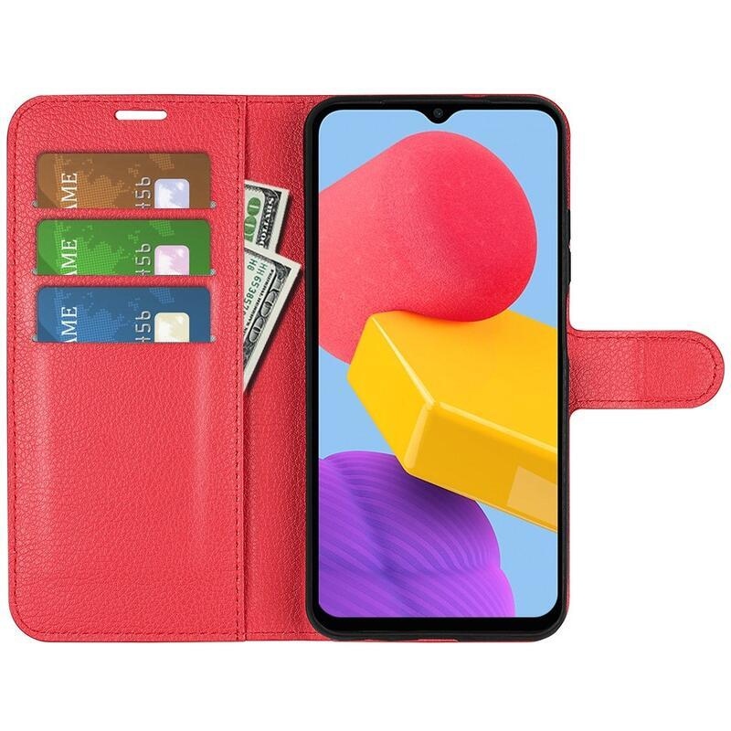 Litchi PU kožené peněženkové pouzdro na mobil Samsung Galaxy M13 4G - červené