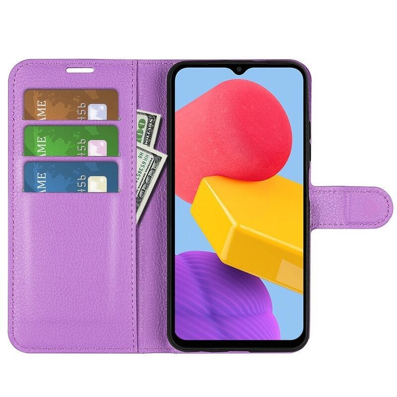 Litchi PU kožené peněženkové pouzdro na mobil Samsung Galaxy M13 4G - fialové