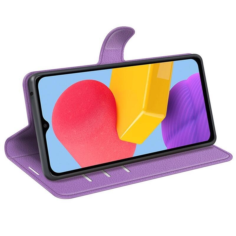 Litchi PU kožené peněženkové pouzdro na mobil Samsung Galaxy M13 4G - fialové