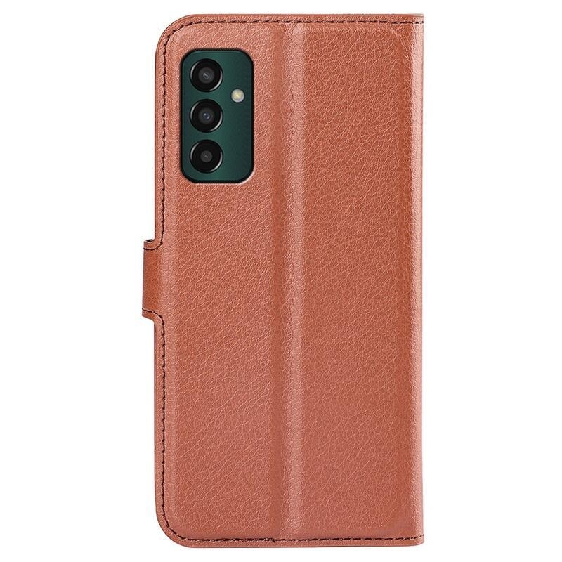 Litchi PU kožené peněženkové pouzdro na mobil Samsung Galaxy M13 4G - hnědé