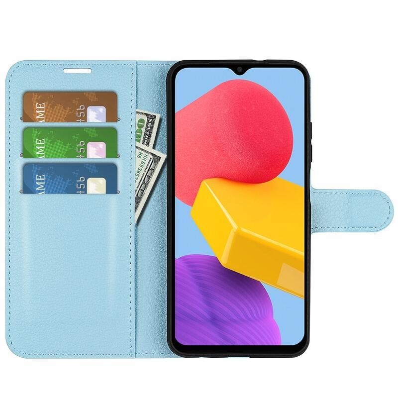 Litchi PU kožené peněženkové pouzdro na mobil Samsung Galaxy M13 4G - modré