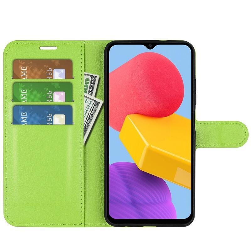 Litchi PU kožené peněženkové pouzdro na mobil Samsung Galaxy M13 4G - zelené
