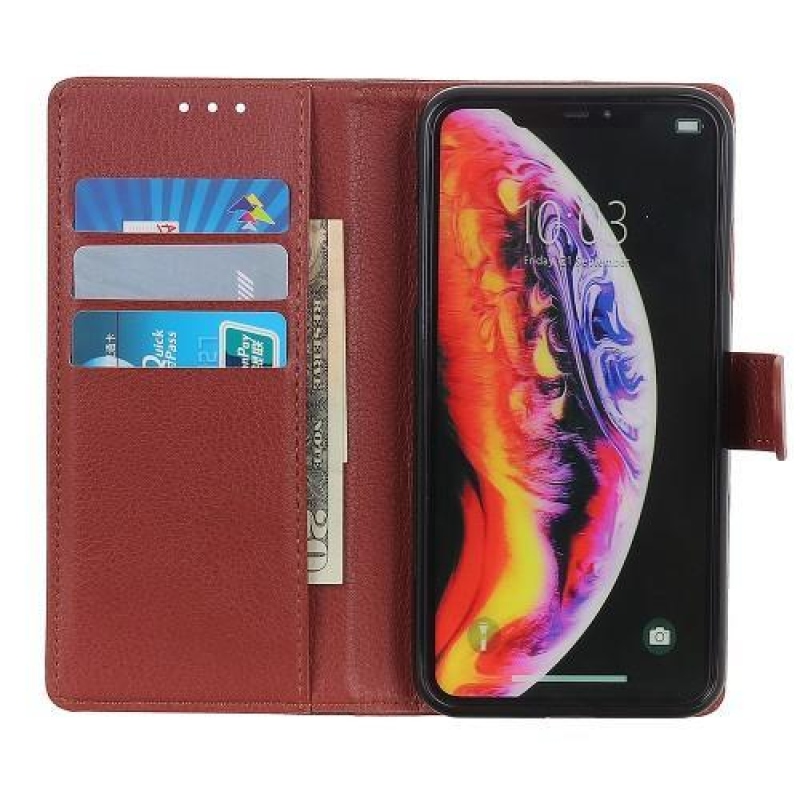 Litchi PU kožené peněženkové pouzdro na mobil Samsung Galaxy M20 - hnědé