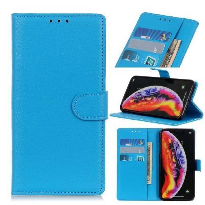 Litchi PU kožené peněženkové pouzdro na mobil Samsung Galaxy M20 - modré