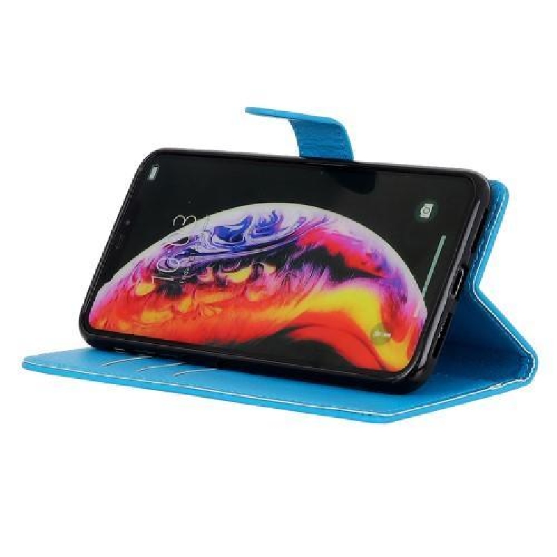 Litchi PU kožené peněženkové pouzdro na mobil Samsung Galaxy M20 - modré