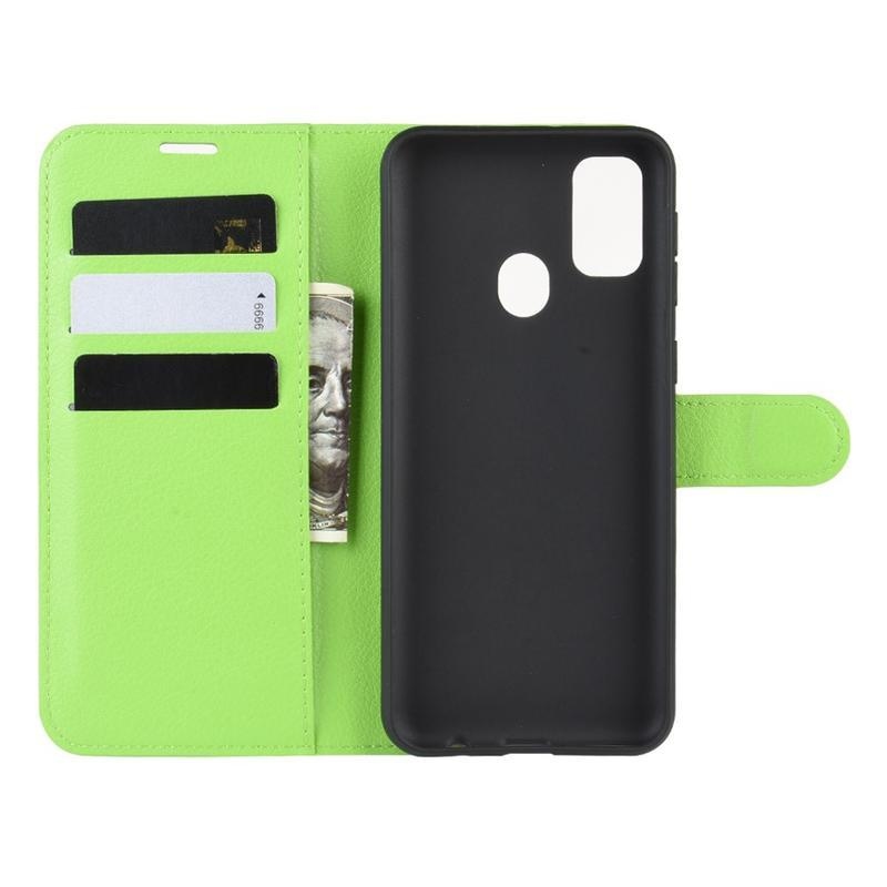 Litchi PU kožené peněženkové pouzdro na mobil Samsung Galaxy M21 - zelené