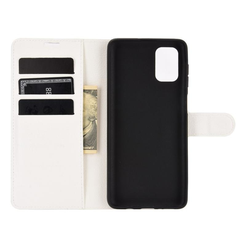 Litchi PU kožené peněženkové pouzdro na mobil Samsung Galaxy M51 - bílé