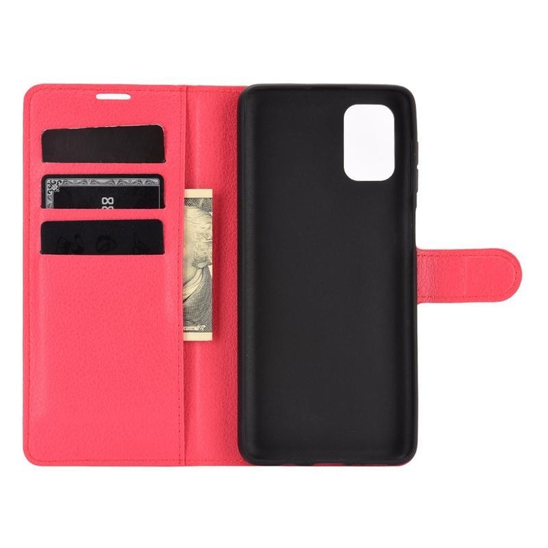 Litchi PU kožené peněženkové pouzdro na mobil Samsung Galaxy M51 - červené