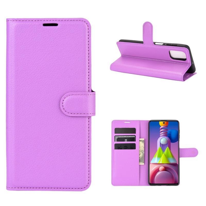 Litchi PU kožené peněženkové pouzdro na mobil Samsung Galaxy M51 - fialové