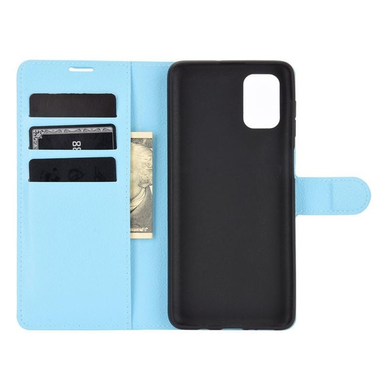 Litchi PU kožené peněženkové pouzdro na mobil Samsung Galaxy M51 - modré