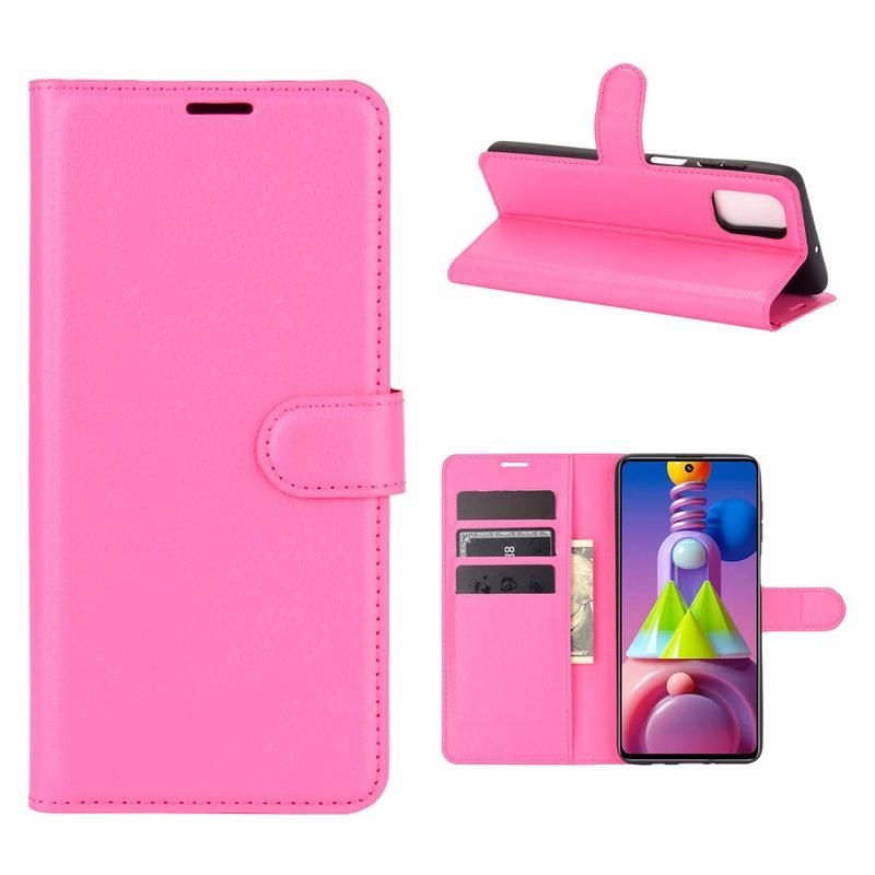 Litchi PU kožené peněženkové pouzdro na mobil Samsung Galaxy M51 - rose